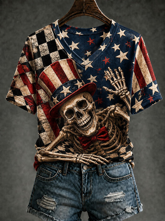 Women's Halloween Printed V-neck T-shirt