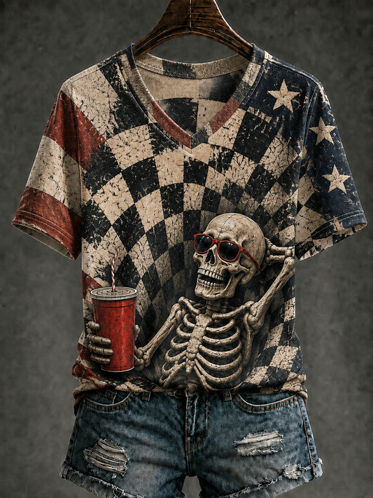 Women's Halloween Printed V-neck T-shirt