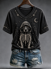Women's Halloween dog print short-sleeved T-shirt