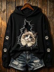 Women's Cute cat printed Regular Sweatshirt