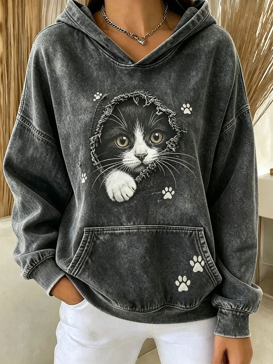 Women’s Cat Art Print Casual Hoodie