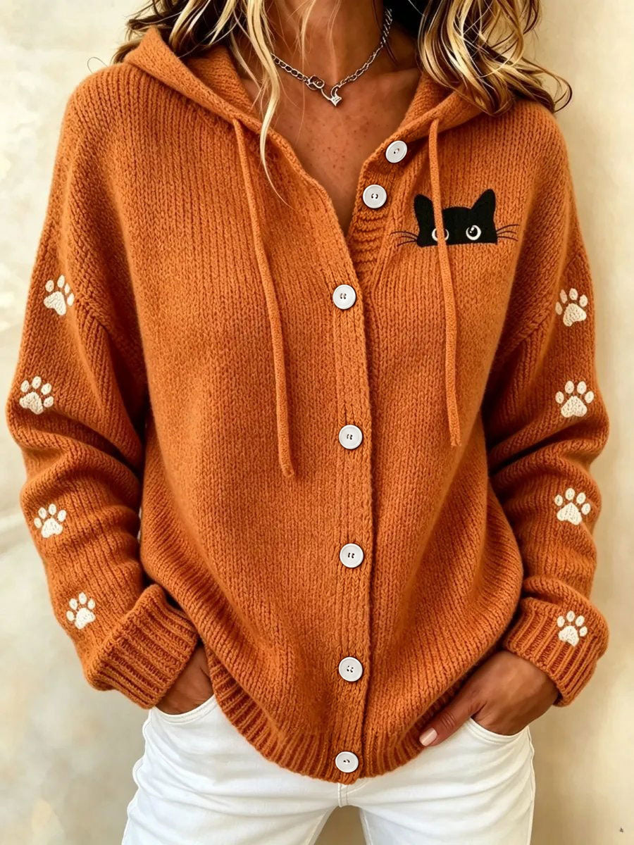 Women's Cat Art Print Casual Cardigan