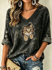 Women's Cat Art Print Casual T-Shirt