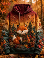 Women's Autumn Fox Maple Leaf Art Drawstring Hoodie