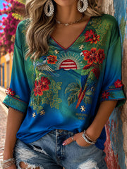 Women's Puerto Rico Boricua Floral Art Printed T-Shirt