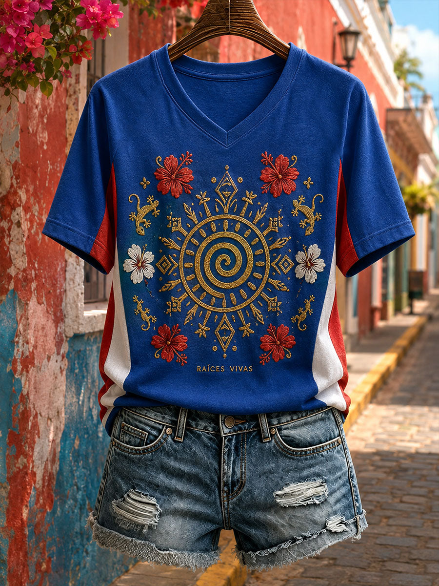 Women's Puerto Rico Boricua Floral Art Printed T-Shirt