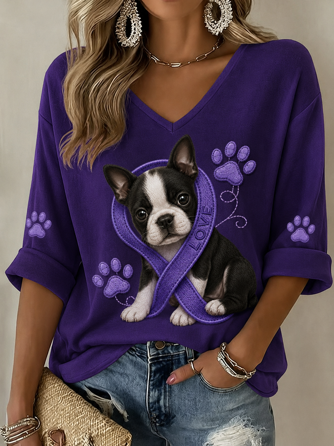 Women's Alzheimer's Awareness Mid-length Sleeves V-Neck T-Shirt