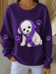 Women's Alzheimer's Awareness Ribbed Round-Neck Sweatshirt