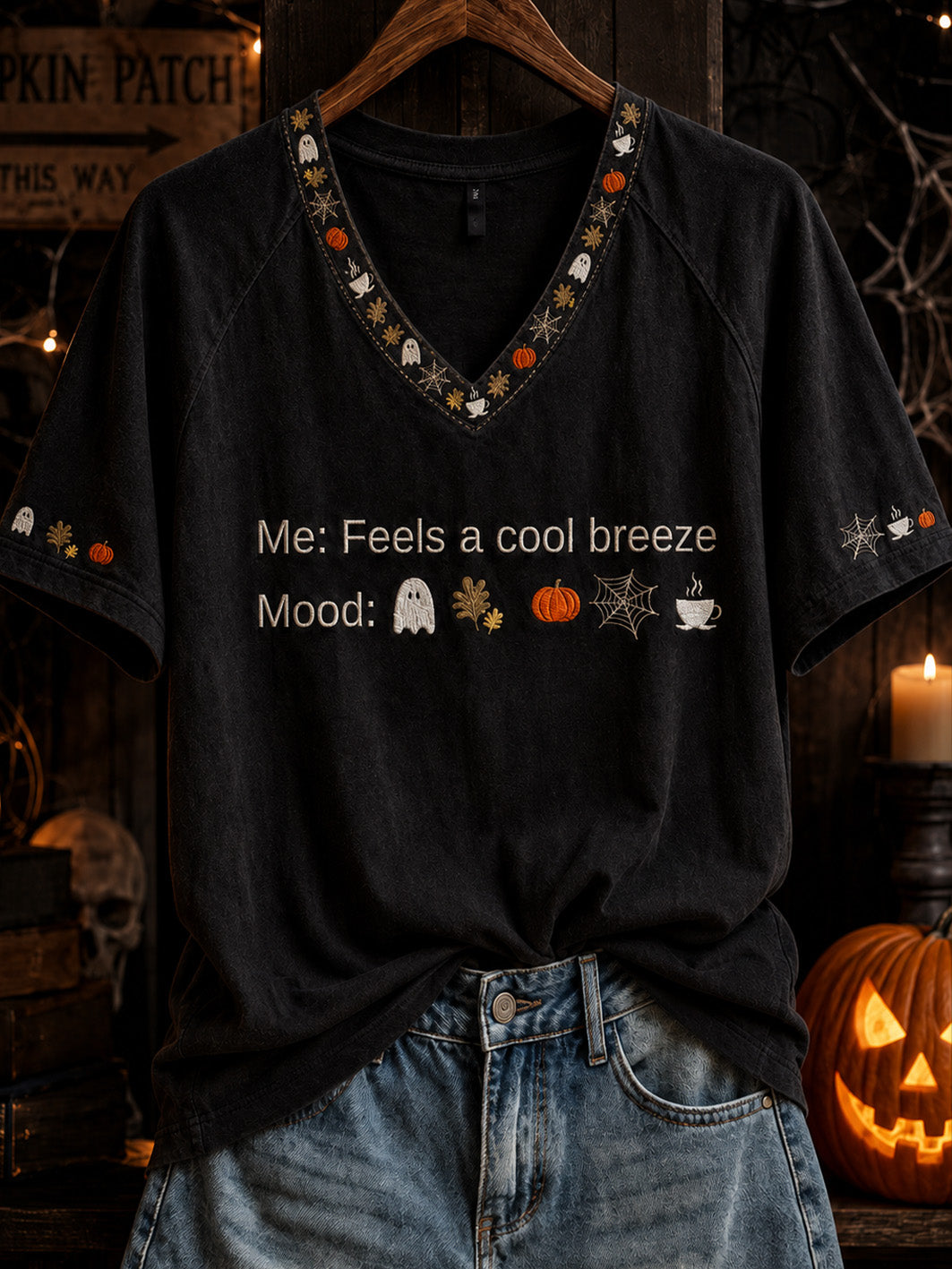Women's Halloween-themed pattern design casual short-sleeved T-shirt