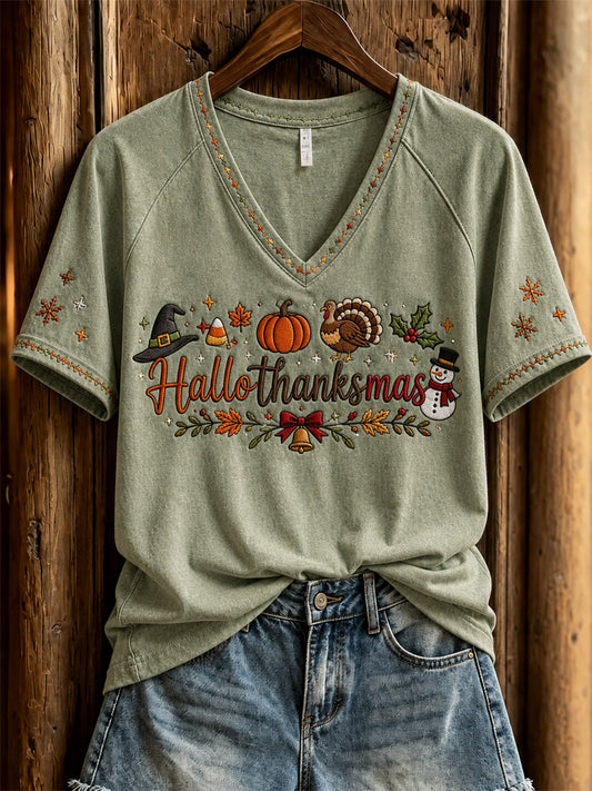 Women's Hallothanksmas Wonderful Holiday Season Print short-sleeved T-shirt