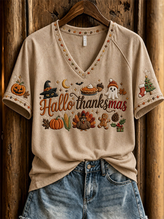 Women's Hallothanksmas Wonderful Holiday Season Print short-sleeved T-shirt