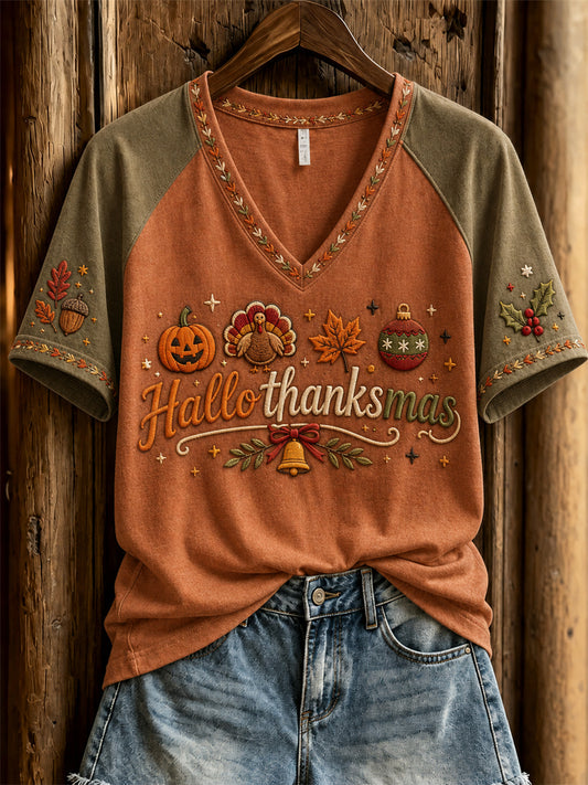 Women's Hallothanksmas Wonderful Holiday Season Print short-sleeved T-shirt