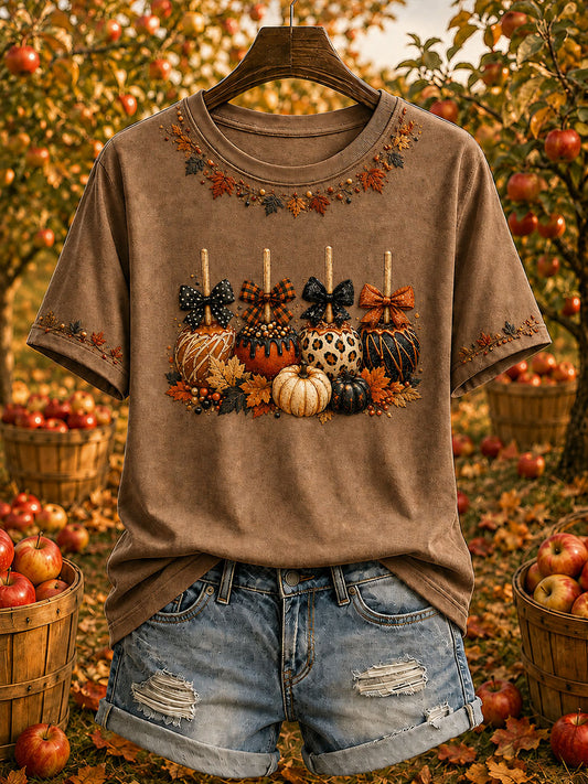Women’s Fall Caramel Apples Print Casual T-Shirt