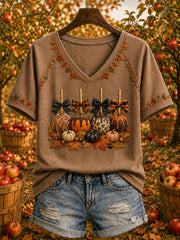 Women’s Fall Caramel Apples Print Casual T-Shirt