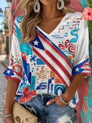Women's Puerto Rico Floral Boricua Art Printed T-shirt