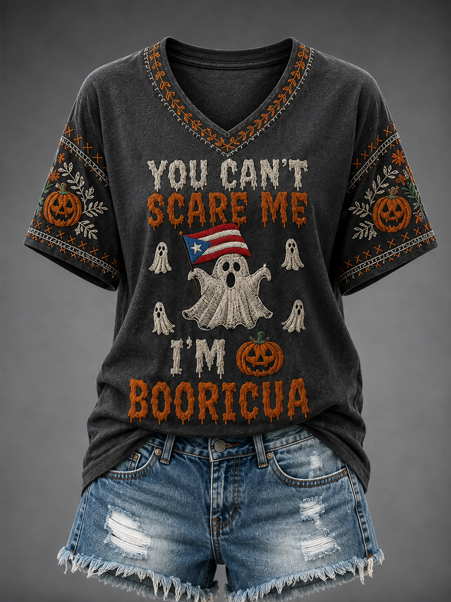 Women's Halloween in Puerto Rico BOORICUA Printed short-sleeved T-shirt