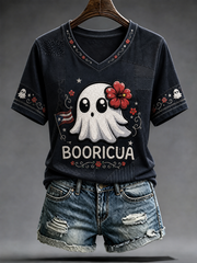 Women's Halloween in Puerto Rico BOORICUA Printed short-sleeved T-shirt