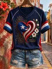 Women's Puerto Rico Floral Boricua Art Printed T-shirt