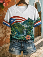Women's Puerto Rico Floral Boricua Art Printed T-shirt