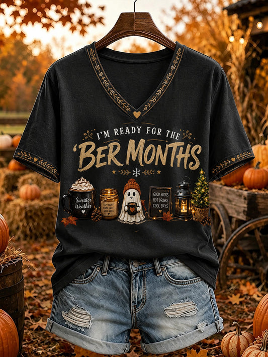 Women's Vintage I'm Ready For The 'ber Months Print Short-sleeved T-shirt