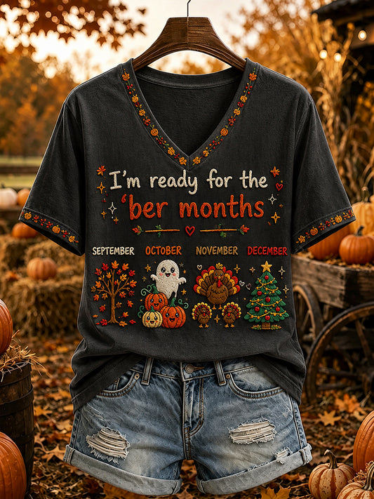 Women's Vintage I'm Ready For The Ber Months Print Short-sleeved T-shirt