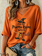 Women's Halloween in Puerto Rico Printed Waffle T-shirt