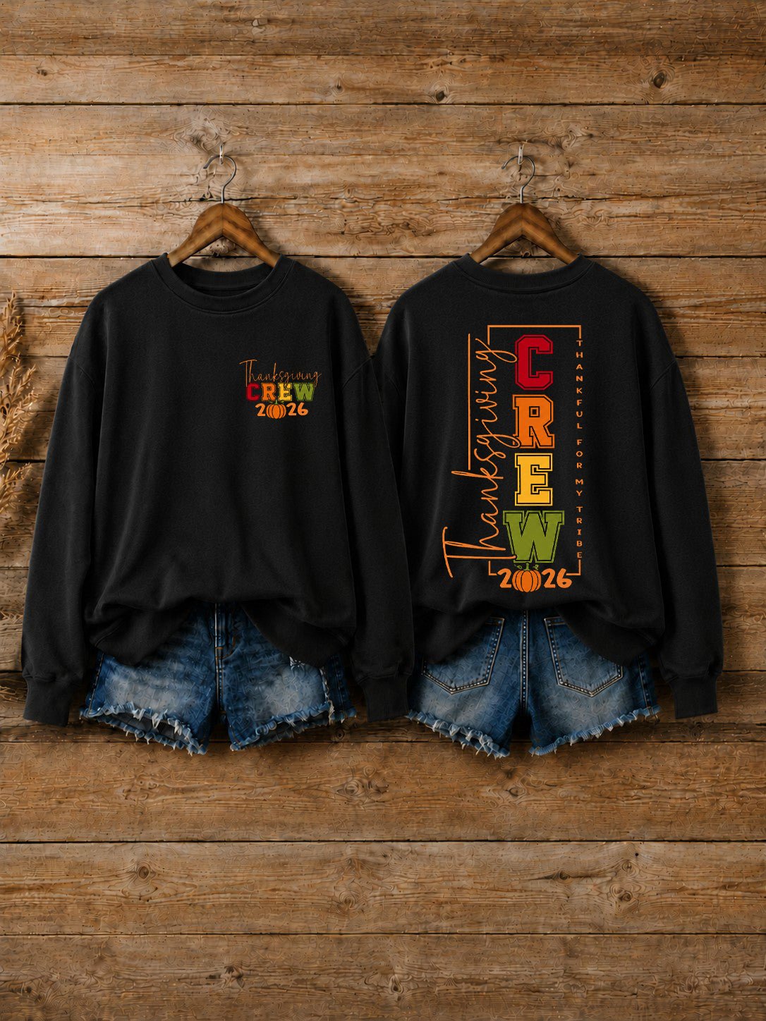 Women's Happy Thanksgiving Crew Printed Sweatshirt