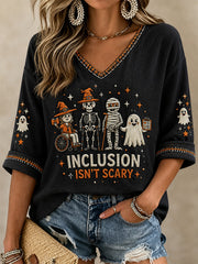 Women's Inclusion Isn't Scary Print V-Neck Tee