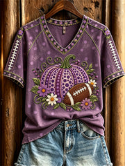 Women's Football & Halloween Pumpkins Floral Polka Dots Art Print short-sleeved T-shirt