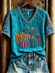 Women's Classic Fall Pumpkin Polka Dots Art Print short-sleeved T-shirt