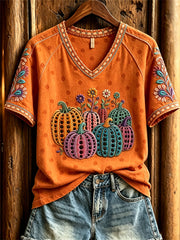 Women's Classic Fall Pumpkin Polka Dots Art Print short-sleeved T-shirt