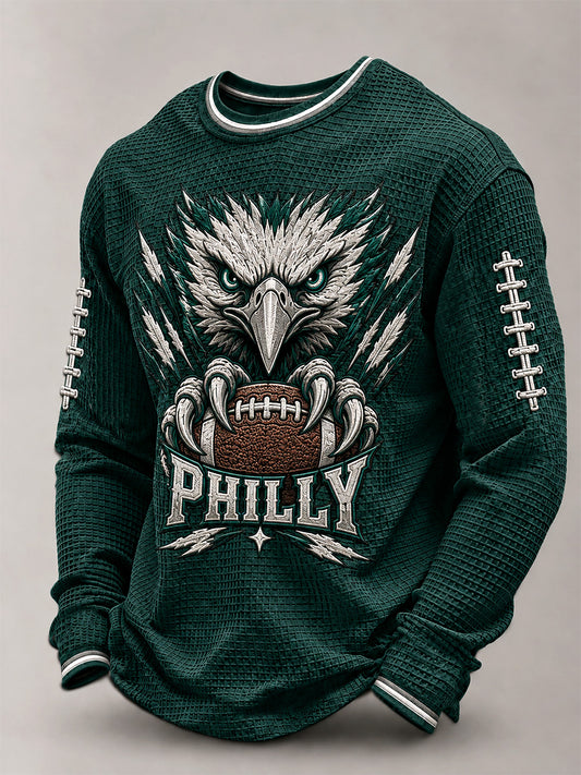Men's Football Gameday Gift For Football Fans Casual Waffle Long Sleeve T-Shirt