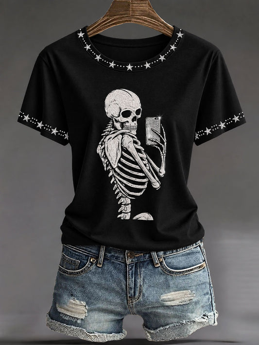 Women's Halloween Gothic Fun Skull Casual T-shirt