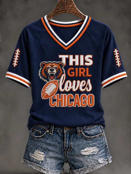 Women's Football Gameday Gift For Football Fans V-neck Short Sleeve T-shirt