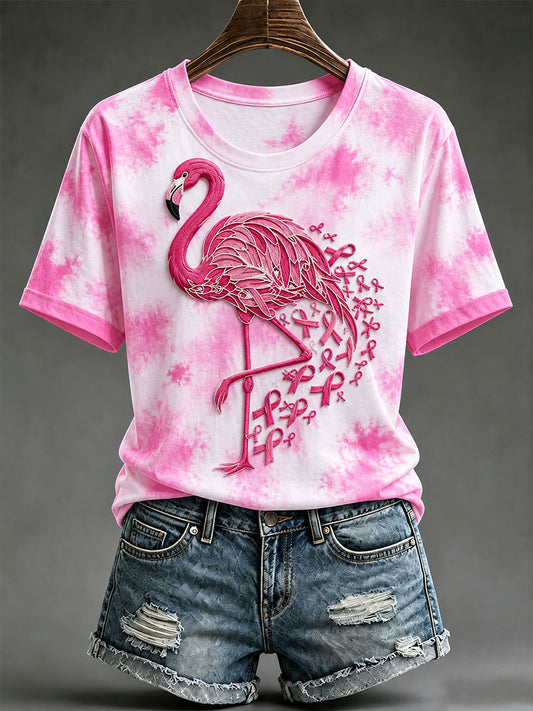 Women's Breast Cancer Awareness Flamingo Short-sleeved T-shirt