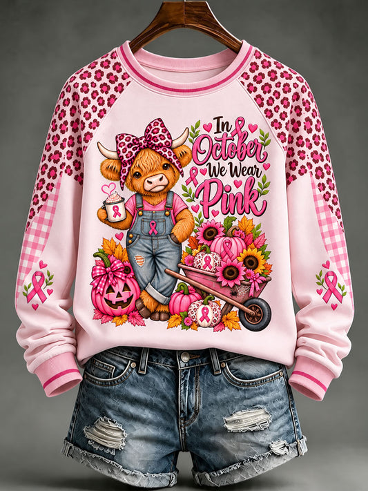 Women's "In October We Wear Pink" Highland Cow Sweatshirts