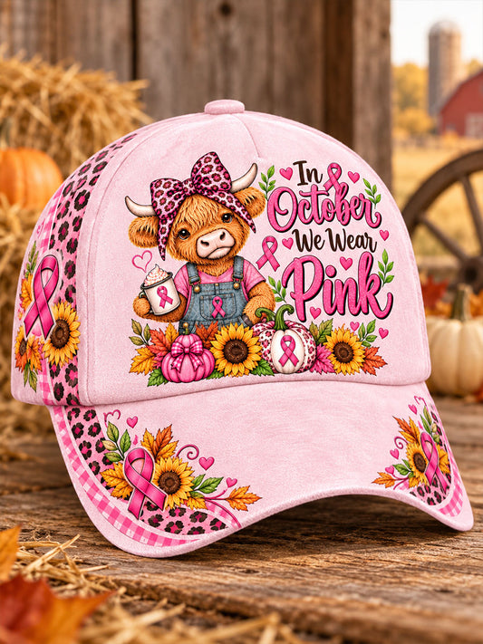 Women's "In October We wear pink" Highland cow hats