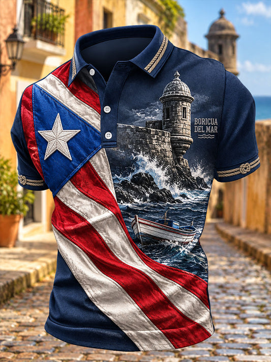Men's Puerto Rico Boricua Art Printed Casual Tops