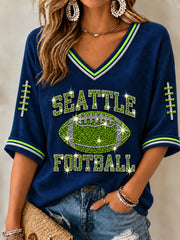 Women's Football Gameday Gift For Football Fans Mid-length Sleeves V-Neck T-Shirt