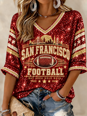 Women's Football Gameday Gift For Football Fans Mid-length Sleeves V-Neck T-Shirt