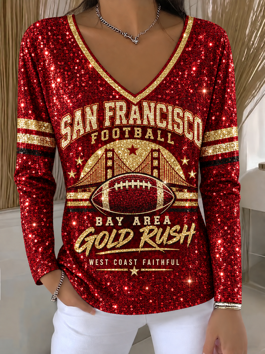 Women's Football Gameday Gift For Football Fans V-Neck T-Shirt