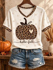 Women's Thanksgiving Pumpkin Art Thankful Printed T-shirt