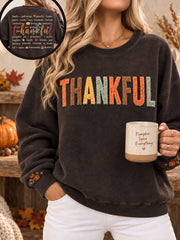 Women's Thanksgiving Art Thankful Printed Sweatshirt