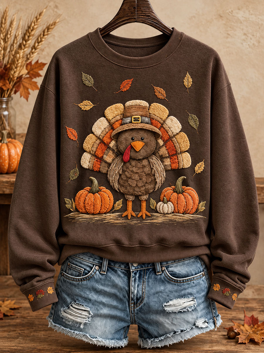 Women's Thanksgiving Turkey Art Thankful Printed Sweatshirt