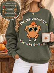 Women's Thanksgiving Turkey Art Thankful Printed Sweatshirt
