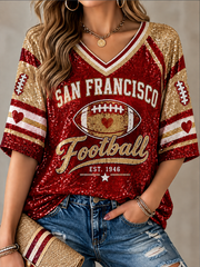 Women's Football Gameday Gift For Football Fans Mid-length Sleeves V-Neck T-Shirt