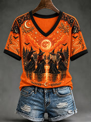 Women's Halloween Witch  Bat Short Sleeve T-shirt