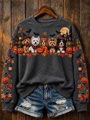 Women's Funny Halloween Witch Dog Pumpkin Art Print Casual Sweatshirt