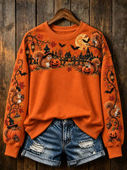 Women's Funny Halloween Witch Squirrel Pumpkin Art Print Casual Sweatshirt