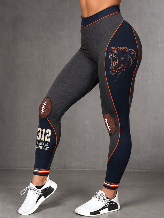 Women's Chicago Football Lover Bear Art Printed Leggings